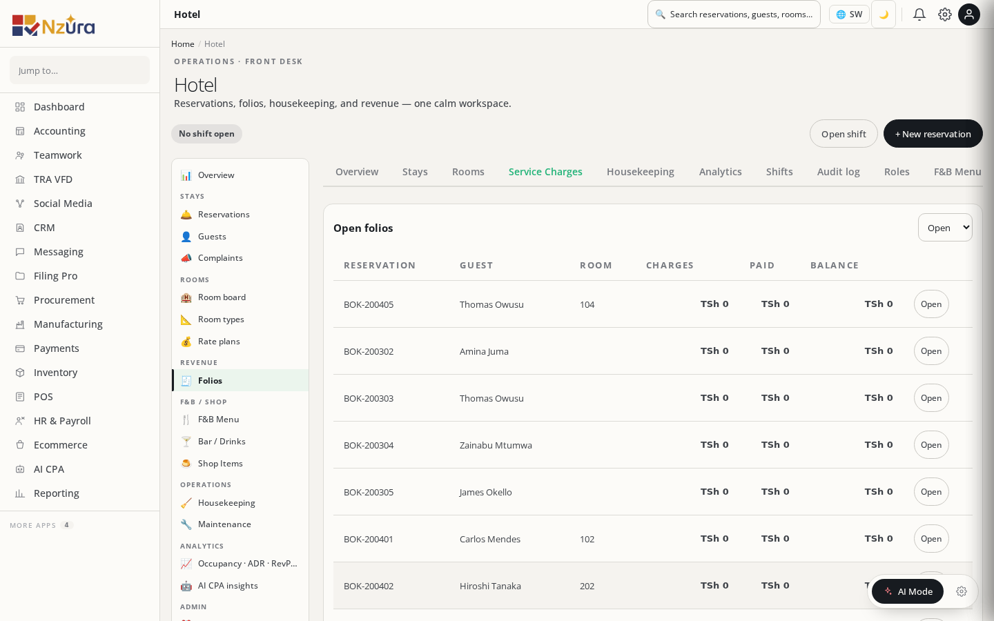 Hotel — guest folios and revenue