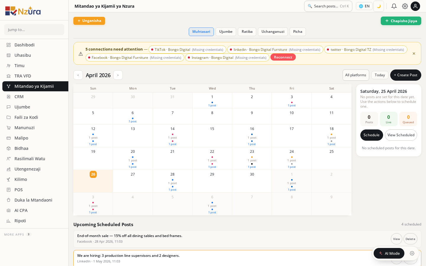 Social media content calendar