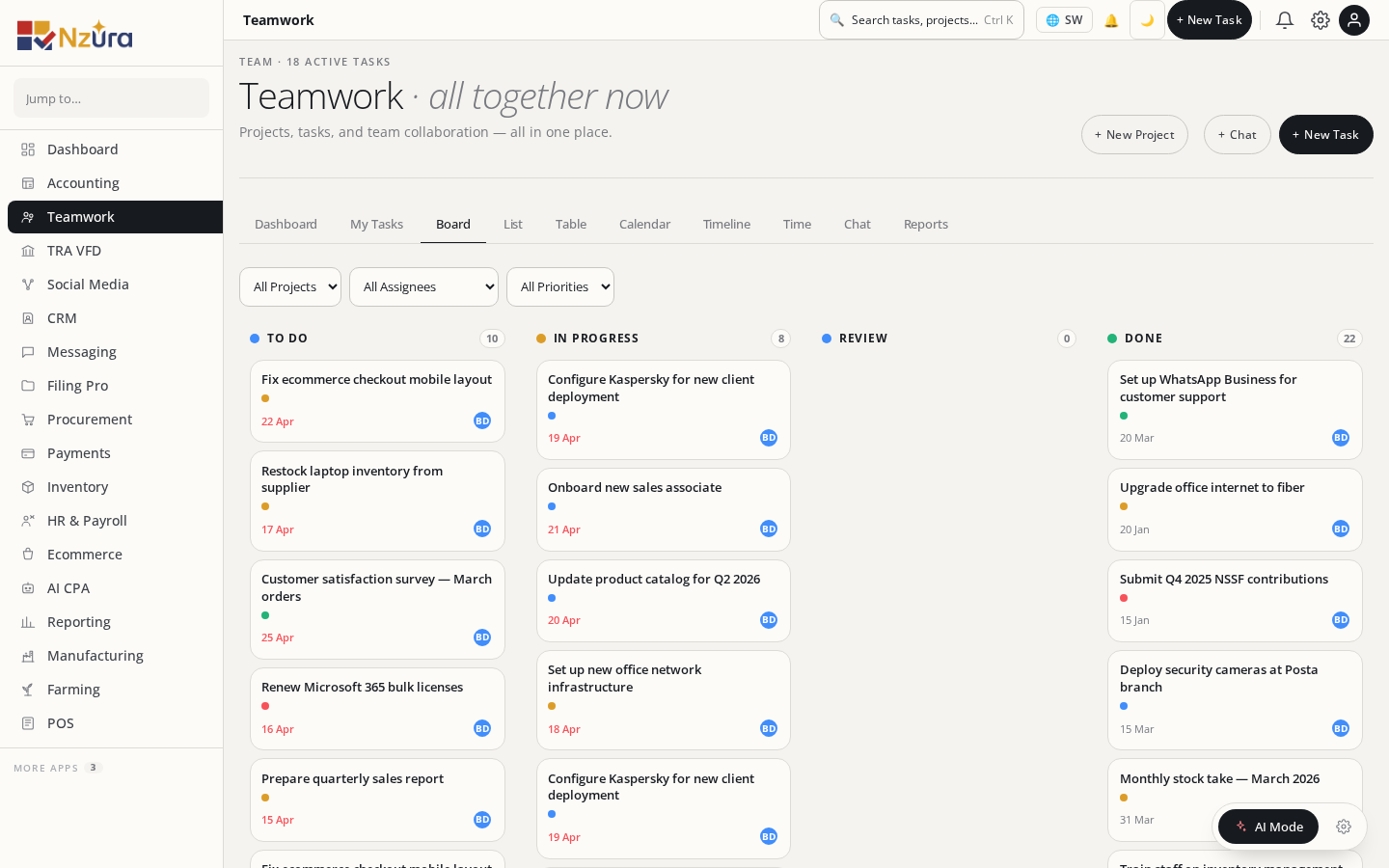 Teamwork kanban board