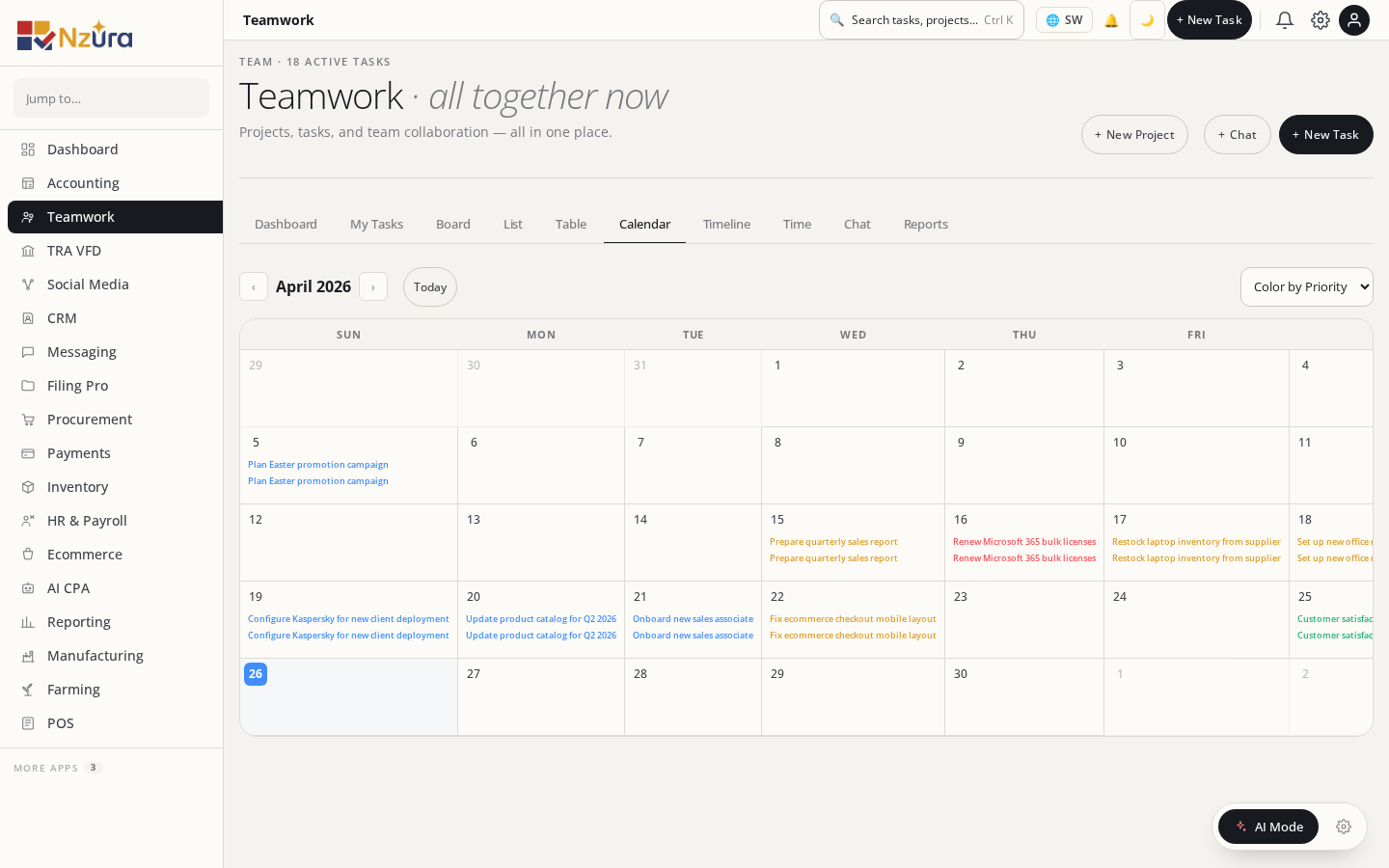 Teamwork project calendar