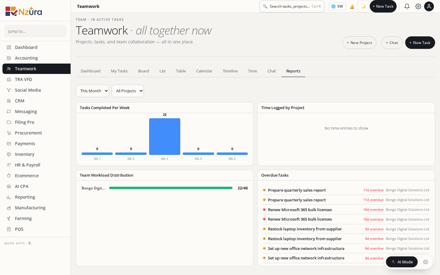 Teamwork workload reports